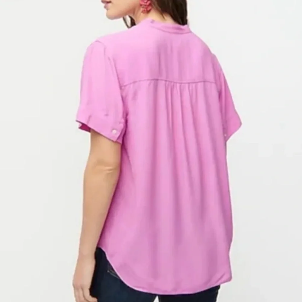 J Crew Drapey Band Collar Popover Top Women’s Small Pink AJ807 Business Preppy
